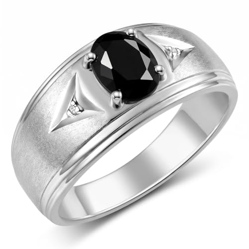 Image of Rylos Men's Rings Classic Design 8X6MM Oval Gemstone & Sparkling Diamond Ring - Color Stone Birthstone Rings for Men, Sterling Silver Rings in Sizes 8-13. Elevate Your Style with Timeless Elegance!