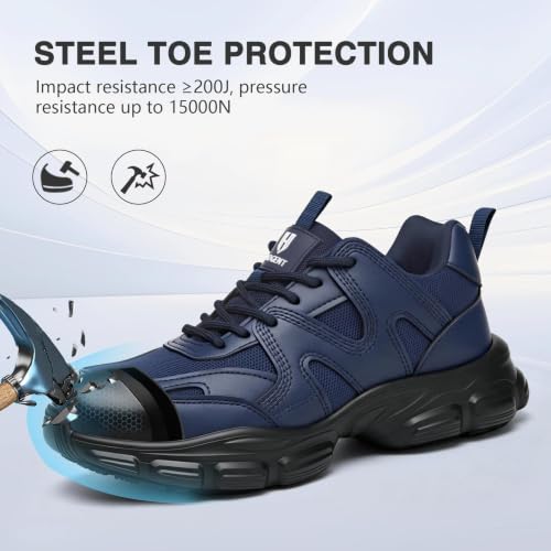 Image of Hogent Steel Toe Shoes for Men Women, Wide & Non-Slip Work Shoes