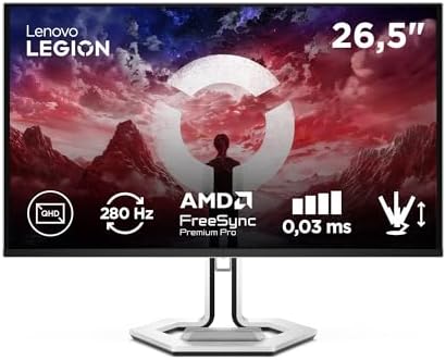 Lenovo Legion Pro 27Q-10 - Écran Gaming de 26.5" avec Eyesafe (QHD, QD-OLED, 280Hz, 0.03ms GtG, 2xHDMI+DP+ USB Type-C, AMD FreeSync Premium Pro) - Réglage en Inclinaison - Noir-Blanc