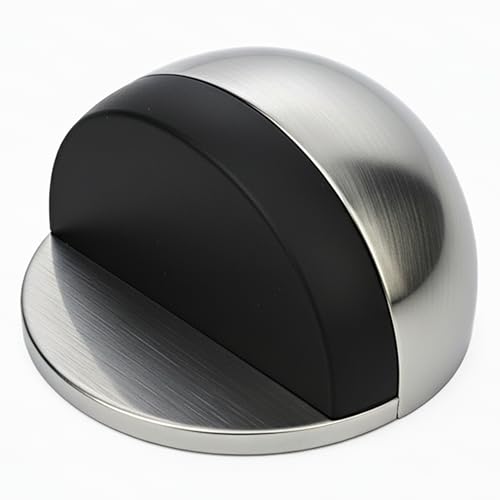 3M Self Adhesive Door Stop, 2-in-1 Installation with Tape or Screws, Floor and Wall Mounted Door Stopper with Noise Dampening Rubber, Door Stoppers (Silver, Pack of 1 (Half Moon))