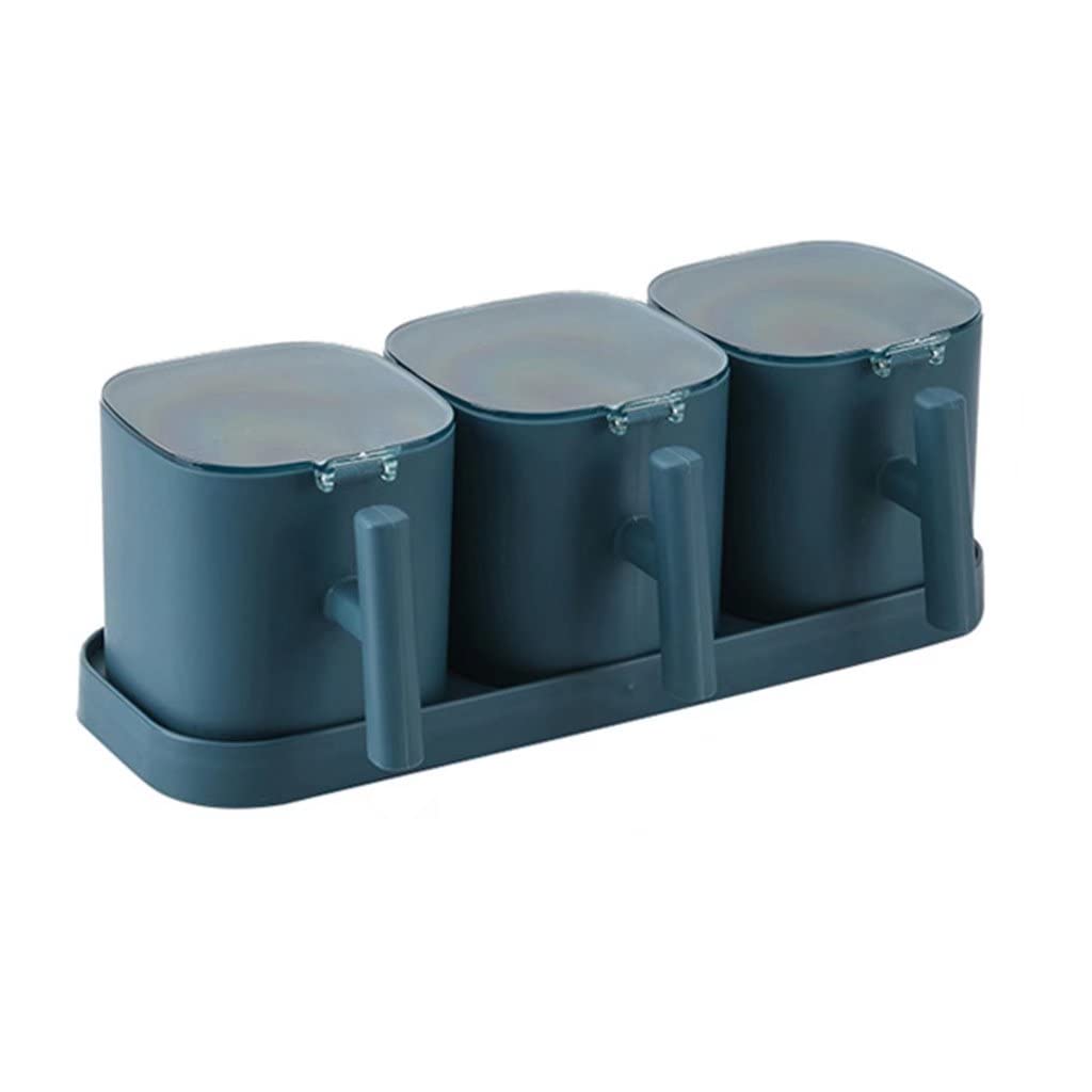 Caja de condimentos sellada a prueba de humedad con bandeja, juego de salero de 3 piezas con cubierta de cuchara, organizador cuadrado de especias de 4 compartimentos