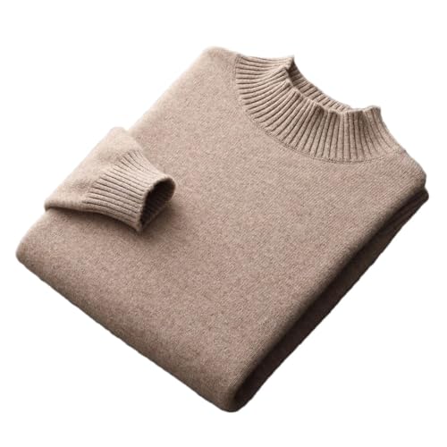 Men Half-High Neck Round Neck Thickened Solid Color Pullover Wool Loose Knit Long Sleeve Cashmere Sweater Brown Gray XXL