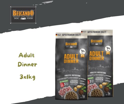 Belcando Adult Dinner - 3x1kg Trockenfutter Bundle für ausgewachsene Hunde – Mit Geflügel, Reis & Traubenkernmehl – Ideal für Hunde mit normaler Aktivität – Hoher Fleischanteil – Made in Germany