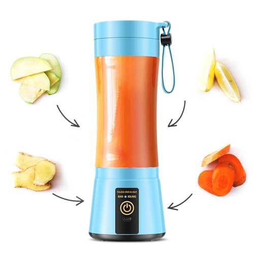 Image of Portable Blender for Smoothies and Shakes - Mini Blender with 6 Stainless-Steel Blades for Powerful Mix， Juicer with 380Ml Travel Cup for Picnic /Gym /Office