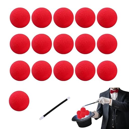 EUYKQNOI 16 Piezas Bolas de Espuma Mágicas + 1 varita mágica,5CM Pequeñas Bolas de Esponja Rojas Suave de Espuma Suave Rojo de Esponja para La Magia Cotidiana,Decoraciones de carnaval | Ya disponible en tu tienda friki favorita! En mundofriki.es!