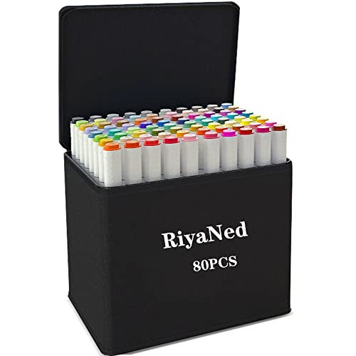 RiyaNed Markers Pen Set - Rotuladores profesionales para dibujo, Graffiti de rotulador con puntas dobles para acuarela Art Sketch apto para principiantes (36 blancos) Cover