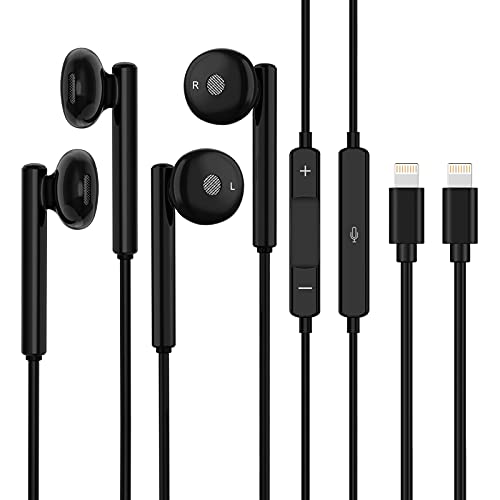 iPhone Earphones, 2 Pack Wired Headphones Earbuds, with Built-in Mic & Volume Control, Compatible with iPhone 12 12 Pro SE 11 11 Pro XR XS 8 Plus 7 Plus (Black)