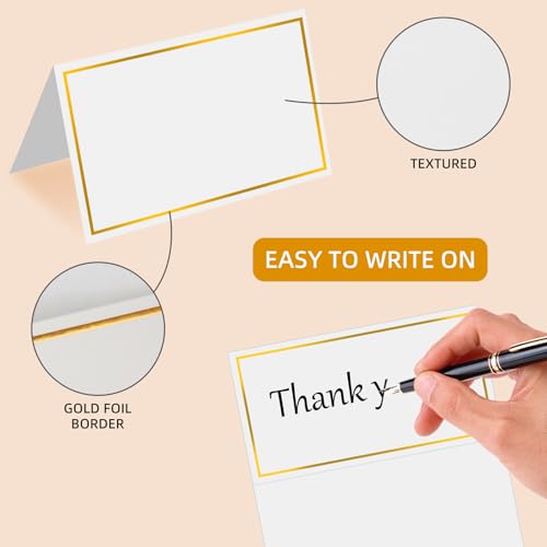 50Pcs Premium Place Cards, 2\" x 3.5\" Elegant Name Cards for Table Setting with Gold Foil Border – Tent Fold Wedding Place Card for Dinner Parties,Events, Bridal Shower & Reception