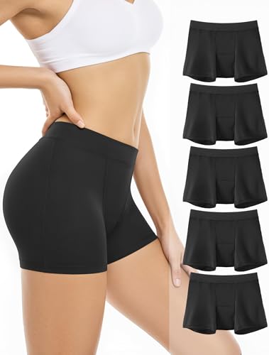 TIICHOO Incontinence Underwear for Women Washable Leak Proof Boxers Bladder Protective Boyshorts 5 Pack (X-Large, 5 Black)