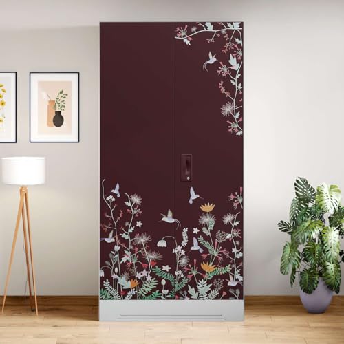 Image of Interio by Godrej Wardrobe Slimline 2 Door Steel Almirah (Digital Printed Russet and Royal Ivory) Wardrobe for Clothes, 1 Year Warranty, 4 Shelves