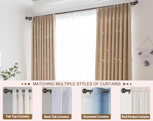 Image of KAMANINA 1 Inch Double Curtain Rods for Windows 36 to 72 Inches (3-6 Feet), Bronze Heavy Duty Double Curtain Rod, Telescoping Drapery Rod with Netted Texture Finials, Fewer Rods, Easier Install