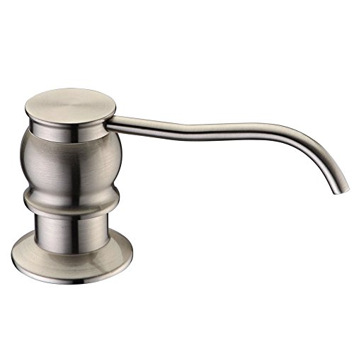 Image of Built in Deck Mount Liquid Lotion Kitchen Countertop Metal Soap Dispenser, Brushed Nickel Brass Dispenser Pump with 500ml (17oz) High Capacity Bottle