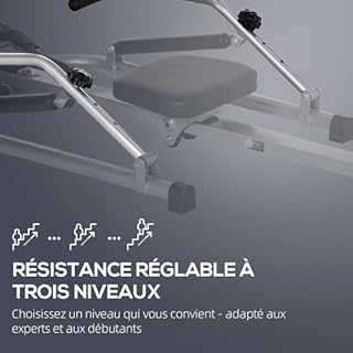 HOMCOM Rameur d'appartement Pliable - Collaboration Aosom.FR x FFHandball - 3 Niveaux de résistance écran LCD Multifonction - Acier ABS Noir Gris