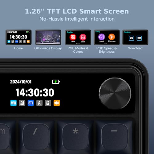 Image of Redragon K761 Wireless Gasket Gaming Keyboard w /Hype Screen & Knob, 104 Keys Mechanical Keyboard, Easy-Control 1.26' TFT Info Display, 5-Layer Noise Dampening, Custom Linear Switch, Abyssal Blue