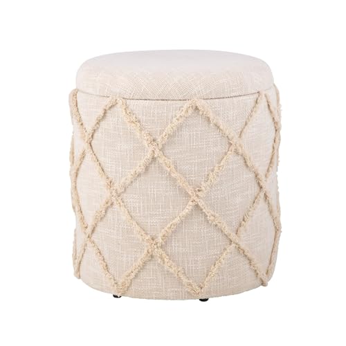 FineBuy Sitzhocker mit Stauraum rund 40x40x45 cm, Polsterhocker Creme Baumwolle Boho Design, Hocker mit abnehmbarem Deckel & Staufach, Stoff Dekohocker für Wohnzimmer, Schlafzimmer & Flur FineBuy Sitzhocker mit Stauraum rund 40x40x45 cm, Polsterhocker Creme Baumwolle Boho Design, Hocker mit abnehmbarem Deckel & Staufach, Stoff Dekohocker für Wohnzimmer, Schlafzimmer & Flur