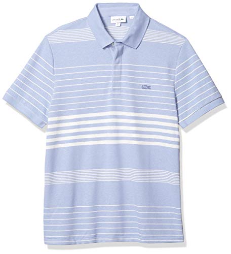 Lacoste Men's Short Sleeve Regular Fit Striped Pique Polo Shirt, Purpy/Flour, M