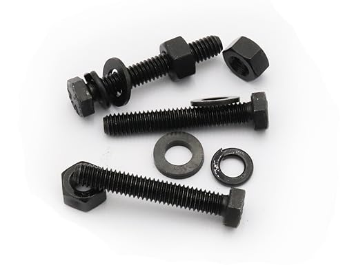 Image of LBY 9 Sets Hex Bolts Kit, 5 /16-18x2'' Hex Head Screws Bolts (Fully Threaded), with Heavy-Duty Nuts, Flat & Lock Washers, Alloy Steel (Black)
