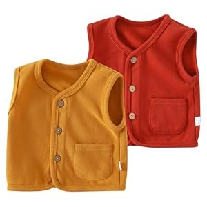 Rainjia 2er pack Babyweste Baumwolle Gr.62/68/74/80, Unisex Jungen Mädchen Westen Ärmellose strickjacke mit Druckknopf 86/92/98/104 kinder Frühling Herbst Einfarbig Weste