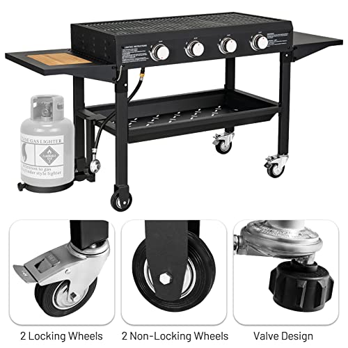 Giantex 36" Flat Top Gas Grill, 4 Burner Propane Cooking Griddle Station With 2 Foldable Side Tables, Bottom Shelf, Built-In Cutting Board, Professional Outdoor Gas Griddle For Restaurant Camping #TOP3