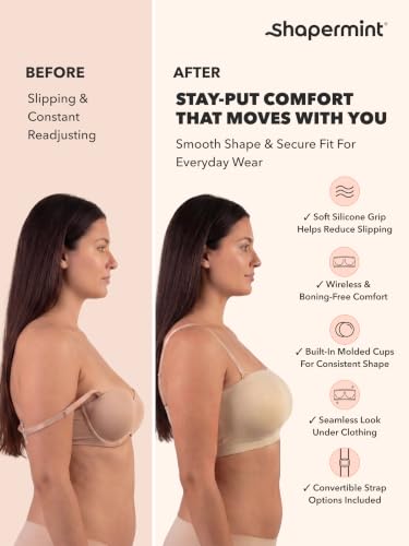 Image of SHAPERMINT Strapless Bra, No-Slip Wireless Bandeau with Sewn-in Cups