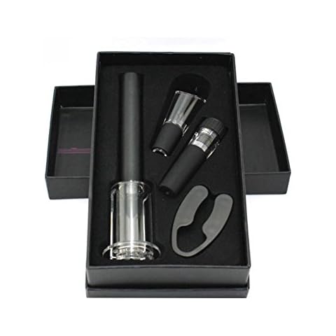 Sucute 4 Stueck Korkenzieher Set, Luftdruckpumpe Flaschenoeffner Geschenkbox enthaelt Wein oeffner Kit Vakuum Stopper und Wein Ausgiesser Werkzeug Schwarz Cover