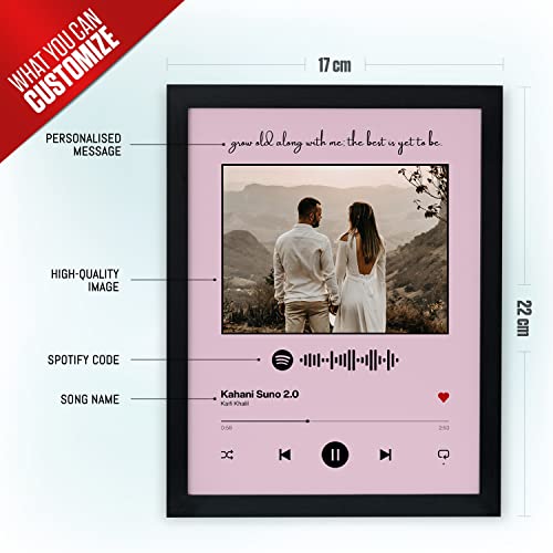 Image of Ritwika's Personalized Spotify Song Barcode with Photo & Message Digital Print Engineered Wooden Frame for Desk 17 X 22 CM Light Pink Set of 1 Rectangular,Tabletop