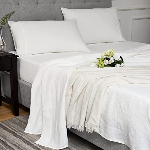 Pure Linen Fitted Sheet And Pure Linen Sheets Set Twin Size Off White #TOP1