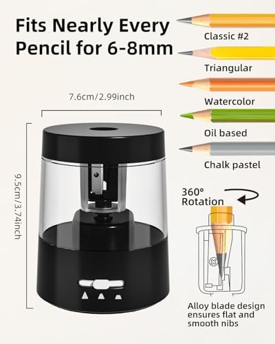 전동 연필깎이, USB 또는 AA 전원 2개, 6-8mm, 블랙 — 사진 3