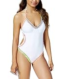 Bar III Be Weave It Monokini One-Piece High-Leg Swimsuit (White, Small)