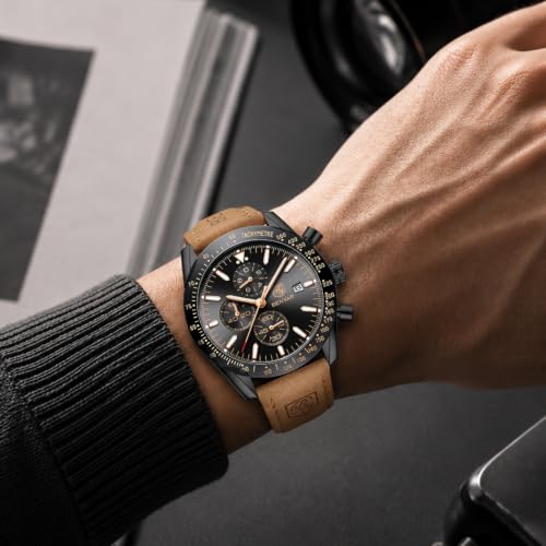 Image of BENYAR Mens Watches Quartz Movement Chronograph Leather Strap Fashion Business Sport Design 30M Waterproof Scratch Resistant Elegant Gifts for Men