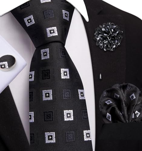 Image of Dubulle Mens Tie and Lapel Pin Paisley Striped Floral Necktie for Men Pocket Square Cufflinks 4PCS Set Wedding Party