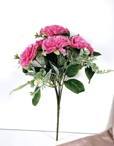 Image of SATYAM KRAFT 1 Bunch Artificial Carnation Flower Stick for Home Decor, Bedroom, Living Room, Balcony, Office Desk, Wedding, Marriage Decoration, Gift, Festival, Shelf & Corner Decoration (Dark Pink)