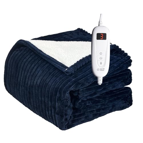 Image of Tefici Heated Electric Blanket Full Size 72 inchx84 inch 6 Levels Over-Heat Protection Fast Heating 1 /3 /6 /9 Hours Auto-Off,Heating Blanket Full Size,Soft Flannel to Sherpa ETL&FCC Certified Blue