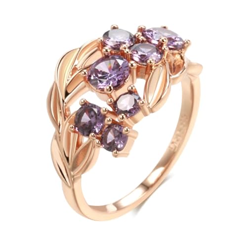 Bague en or rosé de mariage sertie de zircon violet ethnique