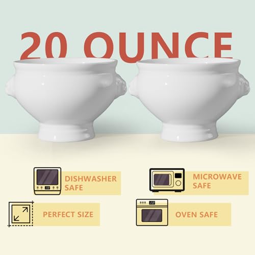 Image of Cinf Lion Head Ceramic Bowls Set of 2, 20 oz Soup & Cereal Bowls | 20 oz ceramic bowls with lion head and wreath design, microwave safe for soup, cereal, fruit, desserts and daily dining