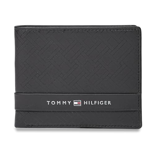Image of Tommy Hilfiger Men's Leather Wallet Berkane | Brown Printed Global Bi-Fold with Coin Pocket | Stylish Purse for Gents