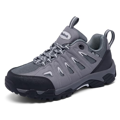 SHULOOK Wanderschuhe Damen Wasserdicht Leicht Trekkingschuhe Damen rutschfeste Bergschuhe Outdoor Schuhe für Camping,Hiking,Angeln (Schwarz Grau EU 38)
