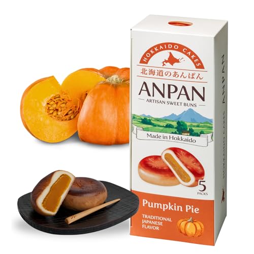 Hokkaido Anpan Pumpkin Pie Flavor by Aki Foods Japan – Traditional Japanese Sweet Bread | Japanese Wagashi, Asian Bread, Dessert, Snack (5 Pieces) (Pumpkin)