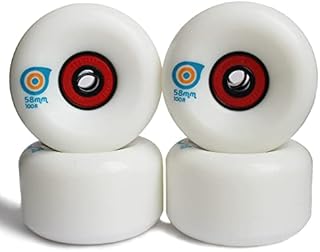 Skateboard Wheels - 58mm 4 pcs Set White, Professional Grade with ABEC-7 Bearings, for Vert Skate, Ramps and Grinds, 100A Hardness