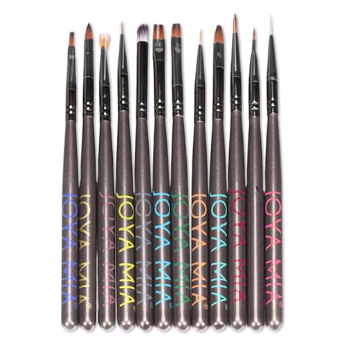 Kolinsky brush set 100% Pure Kolinsky Acrylic Nail Brush by Joya Mia Nail Art set brush Polish Brush Nail Tool (SET, Black)