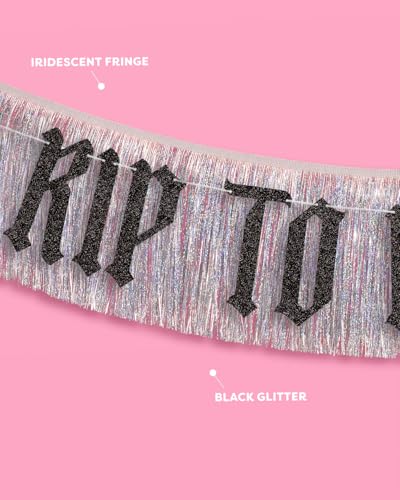 Image of xo, Fetti RIP to My 20s Fringe Banners - 1 Black Glitter & 1 Iridescent Fringe, 5.5 Ft. | Birthday Decorations, Bday Party Sign, 30th Photoshoot Backdrop, Dirty Thirty Funeral Decor