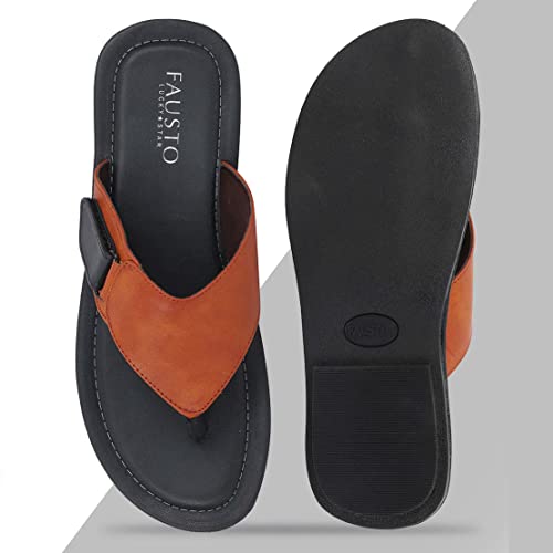 Image of FAUSTO Mens Slip On Sleek Desgined Casual Flip-Flops | Indoor & Outdoor Thong Slippers With Buckle Strap