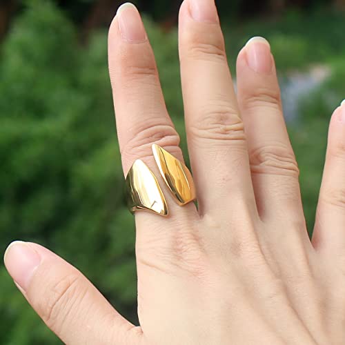 Couya 316L Stainless Steel Long Rings For Women 18K Gold Plated Color Open Punk Wedding Bands O10 Gold 10 #TOP3