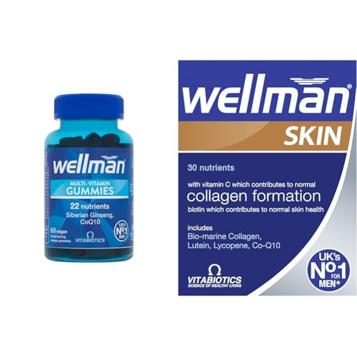 Bundle of Multivitamin Chewable Vegan Gummies for Men, Wellman + Vitabiotics Wellman Skin Technology - 60 Tablets, Pack of 1