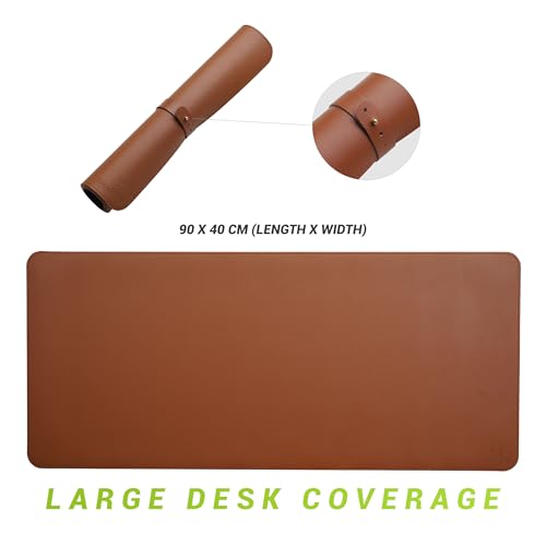 Image of Premium Vegan Leather Desk Mat, Reversible Anti-Skid Mouse Pad, 90x40cm, Dual-Side Waterproof for Gaming, Office, Work from Home (TAN & Black)