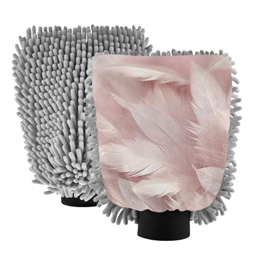 IOACIY Absorbent Microfiber Car Wash Drying Mitts, 2 Pack, Scratch-Free & Lint-Free, Rich Foam, Highly Absorbent, Double Sided, Wash Mitt Perfect for Car Washing, M, Gold Rose Feather