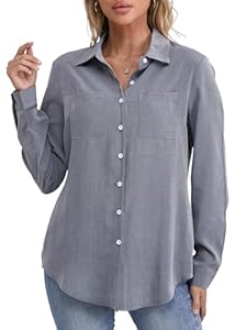 Fuinloth FCC1901L Graue Damenbluse Button-down-Kragen