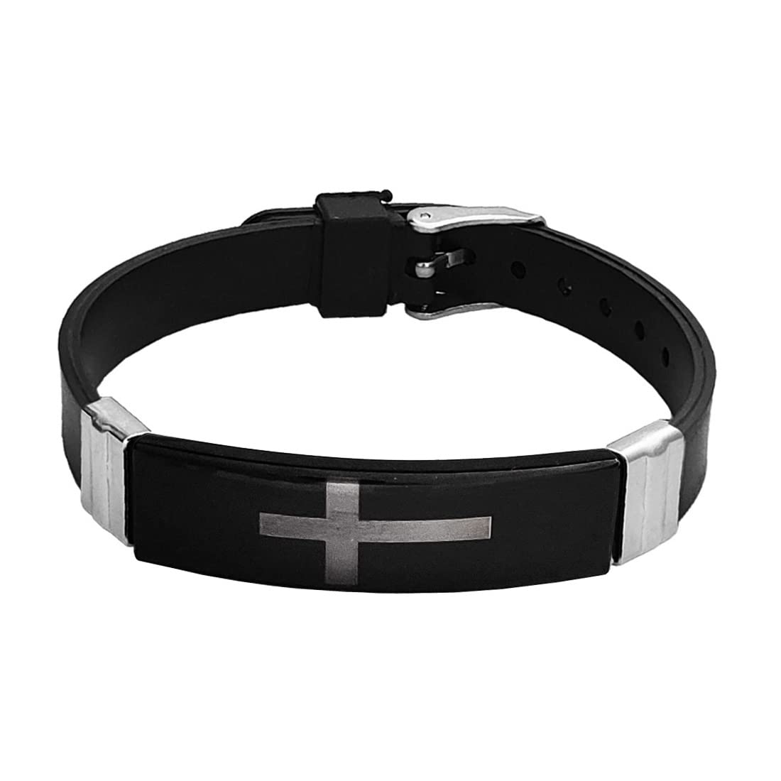M Men Style Cross Engraved Black And Silver Stainless Steel And Silicone Bracelet For Men And Women SBr2022413 (B0BB9TV3LL) Amazon Price History, Amazon Price Tracker