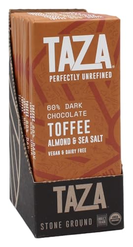 Taza Chocolate Organic Amaze Bar 60% Stone Ground, Toffee Almond Sea Salt, 2.5 Ounce (10 Count), Vegan