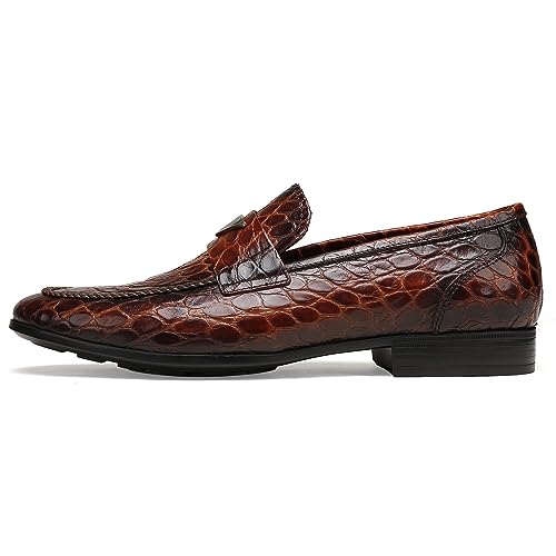Image of Mens Dress Shoes Leather Loafer, Fashion Crocodile Printed Handmade Dress Shoes Slip on Loafer Shoes for Men